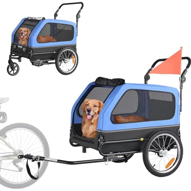 VEVOR Hundeanhänger PTS22-C, 2-in-1 Fahrradanhänger für Hunde bis 40 kg, klappbarer Rahmen, universelle Fahrradkupplung, inkl. Flagge und interner Leine, 1380x755x800 mm – Bild 10