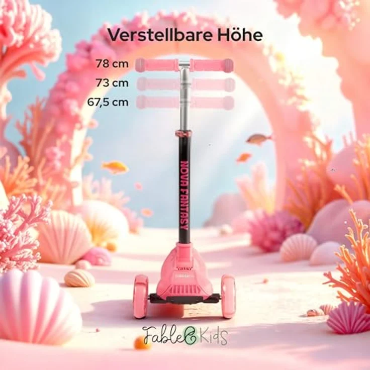 FableKids Kinderscooter Flamingo, 3-Rad Cityroller mit LED-Rädern, höhenverstellbar, geeignet für Kinder ab 3 Jahren bis 50 kg – Bild 3