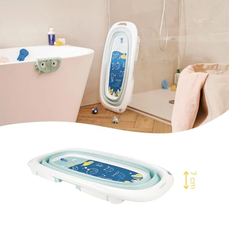Badabulle Faltbare Babybadewanne 35L, ultrakompakt mit rutschfesten Füßen, Temperaturanzeige, Abflussstopfen und Transportgriff – Bild 3