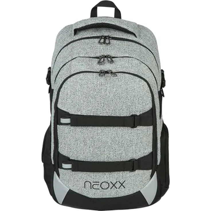 neoxx ACTIVE Pro Wool the World, Schulrucksack aus recycelten PET-Flaschen mit 3 Fächern, Geheimfach und höhenverstellbaren gepolsterten Trägern, Volumen ca. 30 Liter, farblos