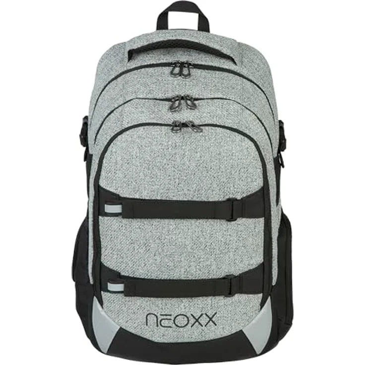 neoxx ACTIVE Pro Wool the World, Schulrucksack aus recycelten PET-Flaschen mit 3 Fächern, Geheimfach und höhenverstellbaren gepolsterten Trägern, Volumen ca. 30 Liter, farblos – Bild 1