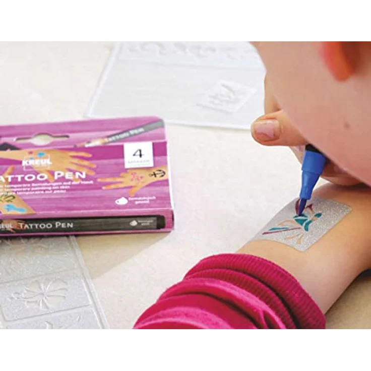 KREUL 62171 - Tattoo Pen Set, 4 Stifte und 3 Schablonen, Kosmetiktinte auf Wasserbasis, hält bis zu 5 Tage, dermatologisch getestet, vegan, parabenfrei – Bild 3