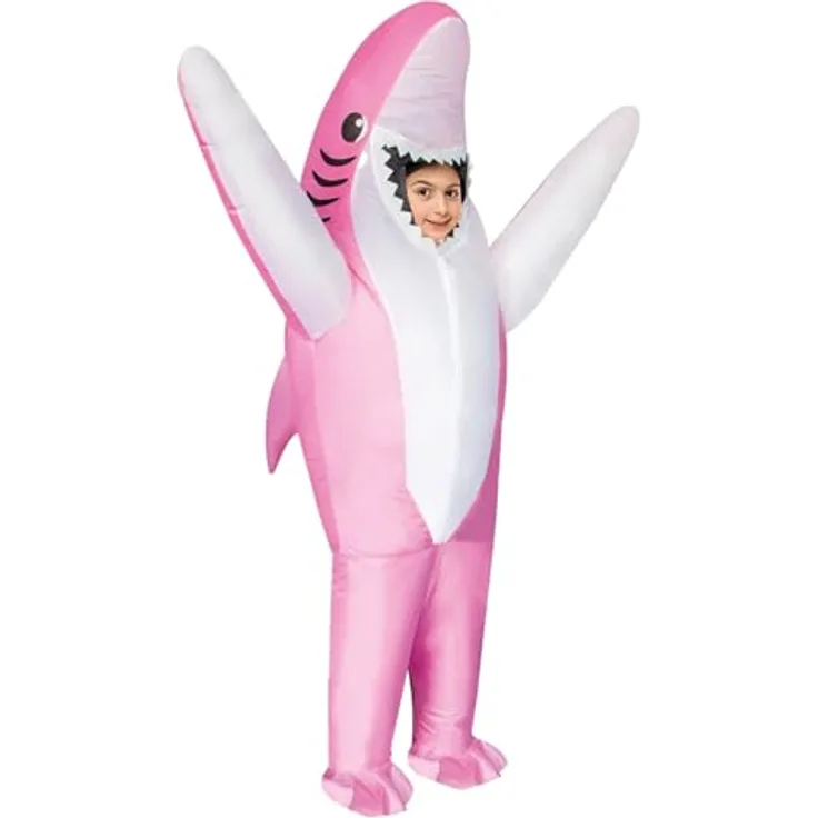 OriginalCup AirSuit® Aufblasbares Hai Kostüm Rosa für Kinder, Größe 120-150 cm, strapazierfähiges Polyester, inkl. Aufblassystem