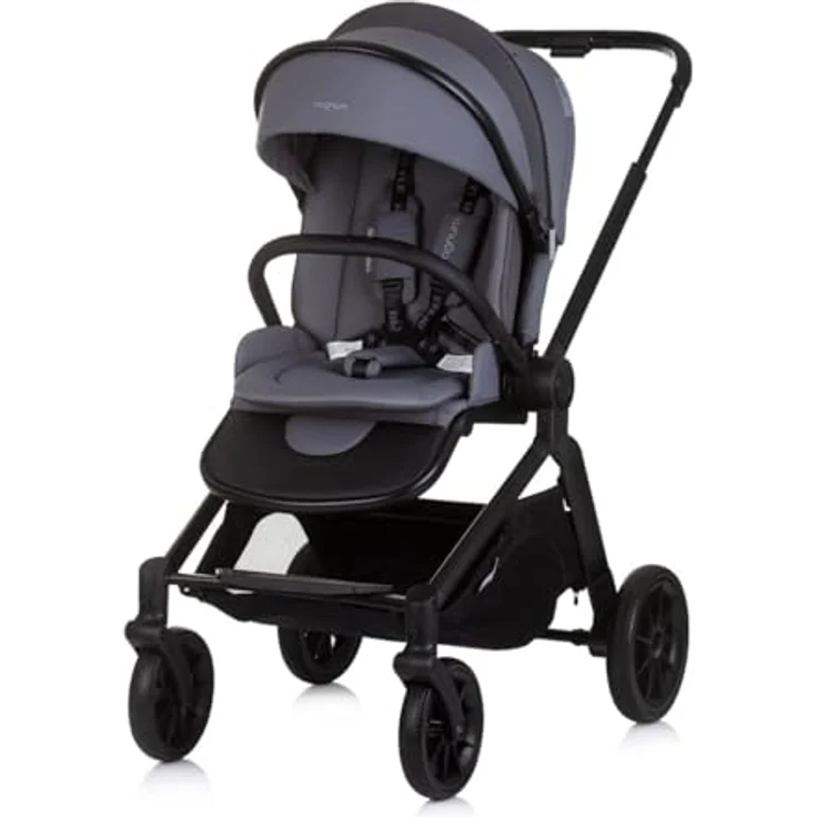 Chipolino Kombikinderwagen Magnum 3 in 1, Babywanne, Sportsitz, i-Size Babyschale, grau, verstellbarer Schiebegriff, PU-Räder, kompakt faltbar – Bild 2