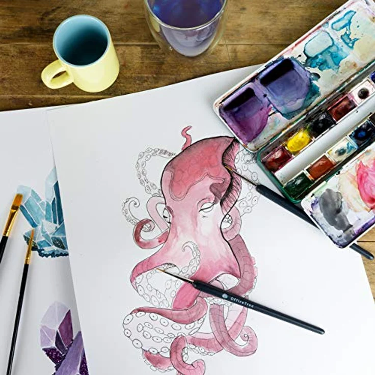 OfficeTree Aquarellpapier 40 Blatt A3 300g, säurefreies Wasserfarben Papier mit 2 Pinseln, strukturiert und glatt, ideal für Aquarellmalerei, Acrylfarben und mehr – Bild 2