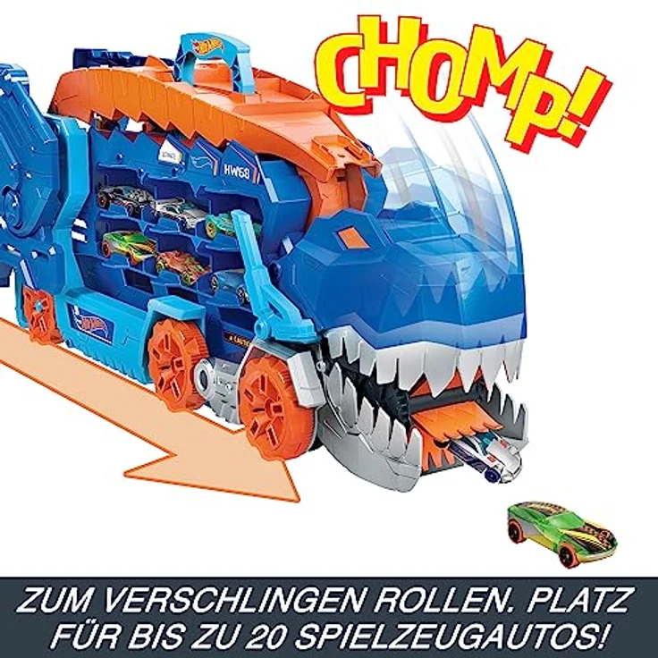 HOT WHEELS City - Ultimativer Transporter, T-Rex und Rennstrecke in Einem, abwechslungsreiche Sensorik-Elemente, Beleuchtungen und Geräusche, umfasst 20 Autos, für Kinder ab 4 Jahre, HNG50 - Preisvergleich – Bild 3