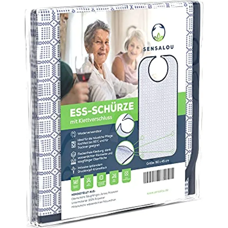 Sensalou Lätzchen für Erwachsene, Ess-Schürze in Hellblau, wasserdicht und waschbar, 90x45 cm