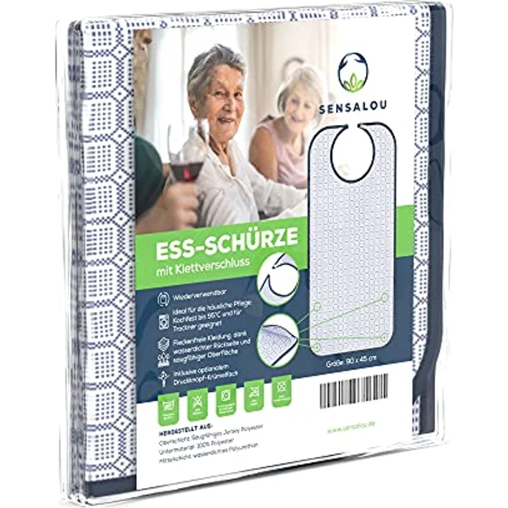 Sensalou Lätzchen für Erwachsene, Ess-Schürze in Hellblau, wasserdicht und waschbar, 90x45 cm – Bild 1