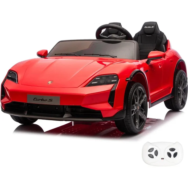 Vrooomy Porsche Taycan Turbo S Elektro Kinderauto, 24V, 2-Sitzer, rot, MP3-Player, sanfter Anlauf, LED-Scheinwerfer