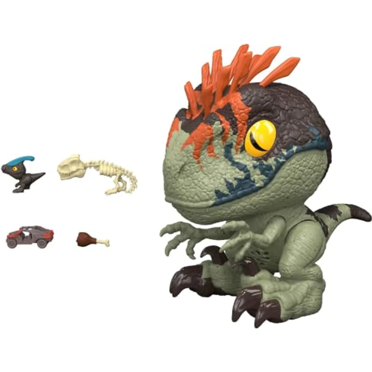 Mattel Jurassic World Dino-Attacke Velociraptor-Dinosaurier, interaktiver Fütter- und Ausspuck-Mechanismus, inkl. Zubehör, 4 Jahre, mehrfarbig, Kunststoff – Bild 5