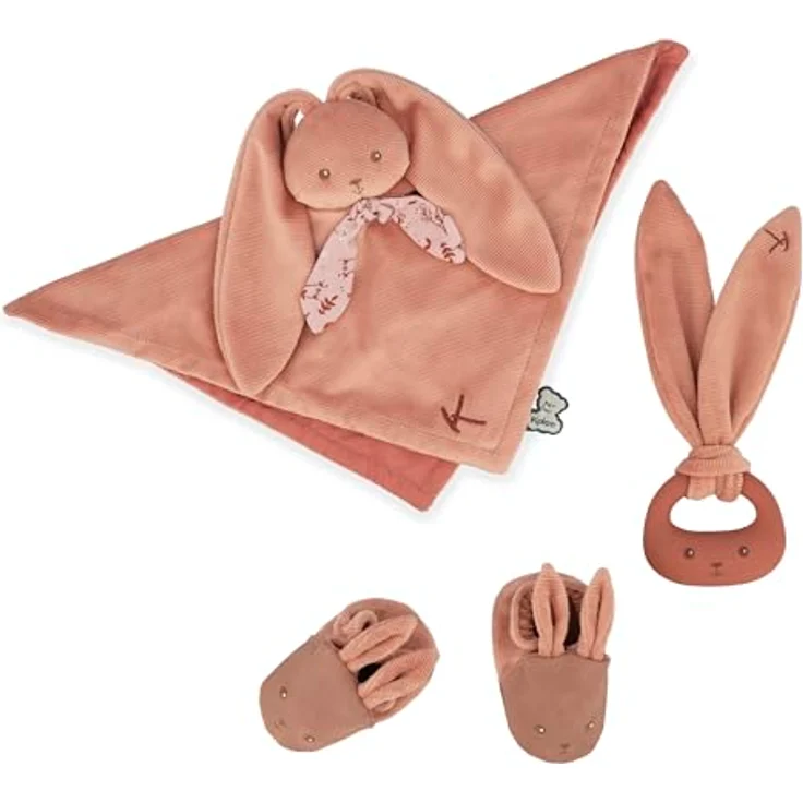 Kaloo Baby Geschenkset - Lapinoo Terrakotta, Kuscheltier, Beißring und Babyschuhe aus Samt und Viskose, geeignet für 0-6 Monate – Bild 1