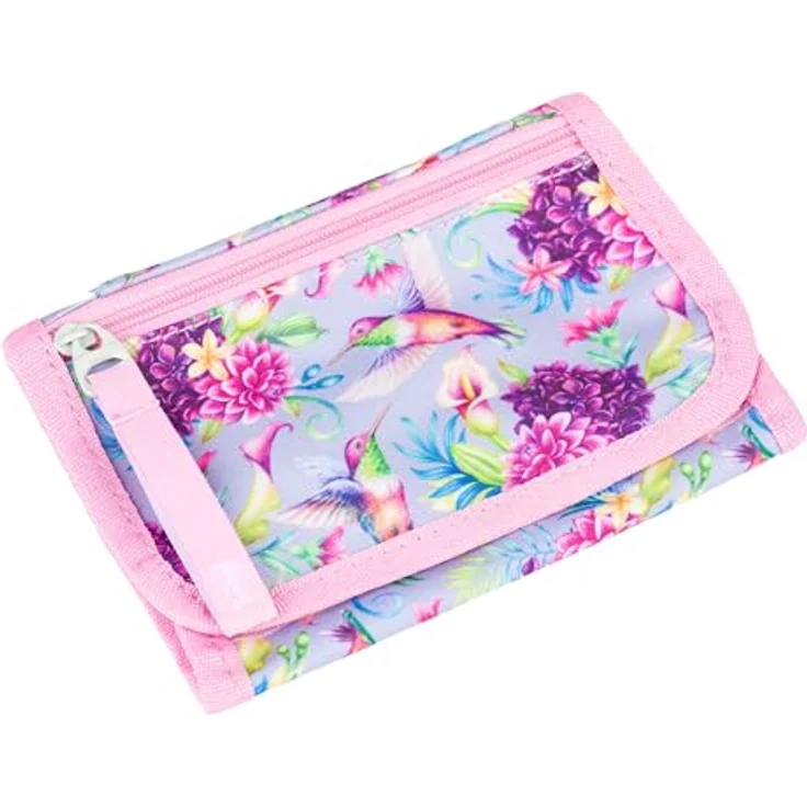 Baagl Brustbeutel Kinder - Mini Portemonnaie für Mädchen aus strapazierfähigem Polyester, Kolibri Design, 14,5 x 8,5 cm mit Münzfach und Kordel zum Umhängen – Bild 1