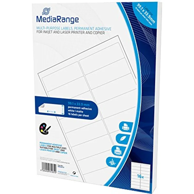 MediaRange Universal-Etiketten, stark haftend, 99.1x33.9mm, weiß, 800 Etiketten