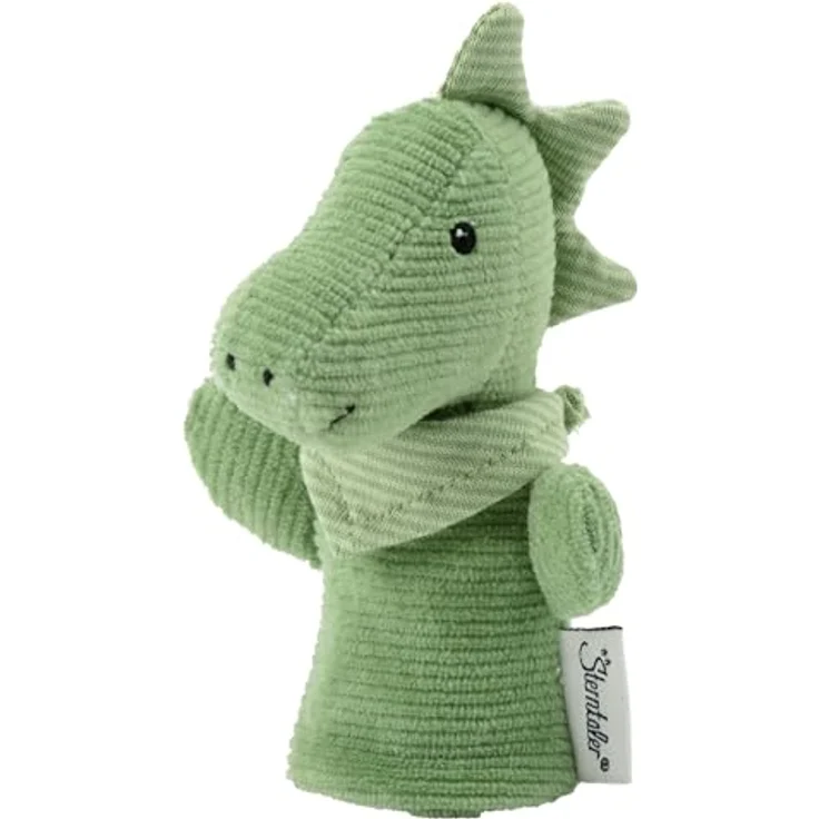 Sterntaler Fingerpuppe Dino Rexi, weiches Fingerspielzeug für Kinder zur Sprachförderung, steingrün – Bild 1