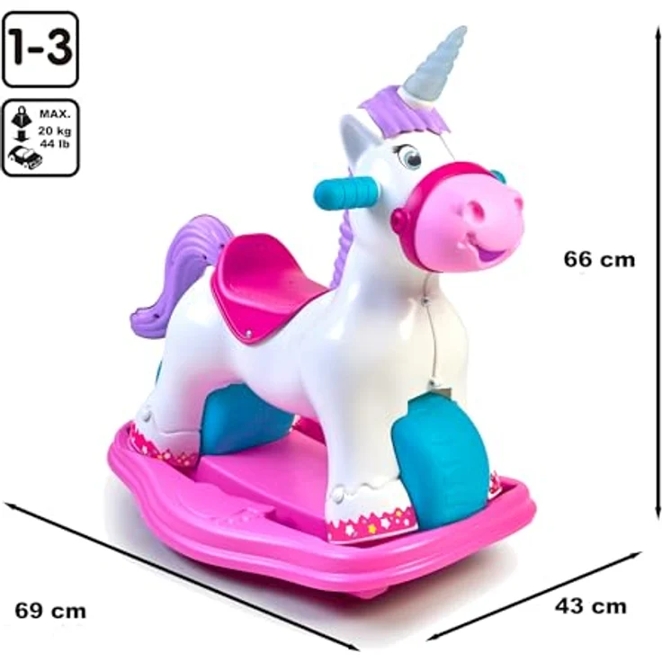 FEBER Baby Einhorn Lauflernhilfe, 2-in-1 Wippe mit Wieh- und Trompeten-Sound, fördert psychomotorische Fähigkeiten, für Kinder ab 3 Jahren, bunt (FED35000) – Bild 2