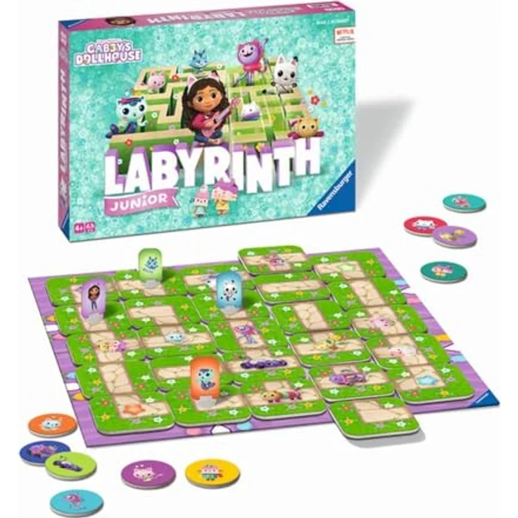 Ravensburger Labyrint Junior Gabis Katzenhaus, Familienbrettspiel für 2-4 Spieler mit 17 Pfadkarten und Charaktermarkern – Bild 1