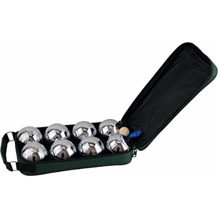 MASTER Petanque Set 8 Stück, Bouleset aus Stahl mit Chrombeschichtung, inklusive Maßband und Nylonverpackung, Silber, one Size