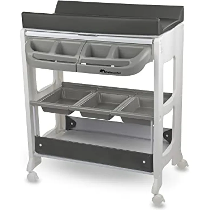 bebeconfort Dolphy 2-in-1 Badewanne & Wickeltisch mit Staufächer, Handtuchhalter und integrierten Rädern - Gray Mist