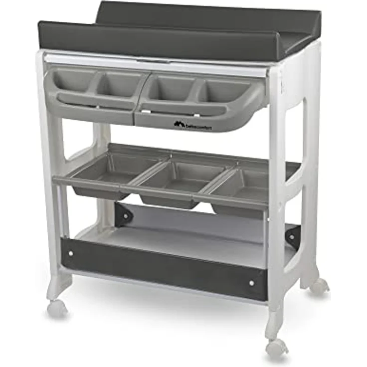 bebeconfort Dolphy 2-in-1 Badewanne & Wickeltisch mit Staufächer, Handtuchhalter und integrierten Rädern - Gray Mist – Bild 1