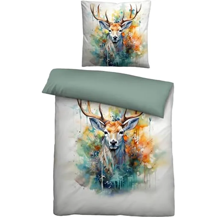 biberna Feinbiber Bettwäsche 0346737 Hirsch, 100% Baumwolle, natur, Made in Europe