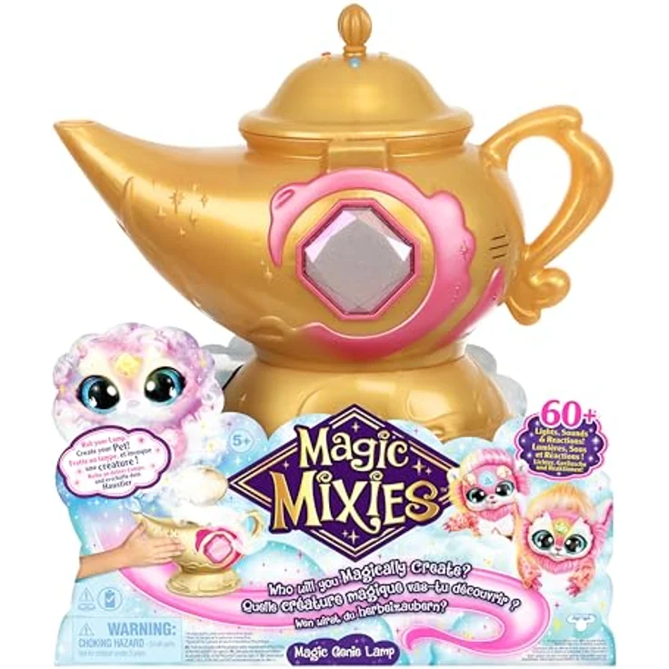 Magic Mixies Magische Wunderlampe mit 20 cm großem interaktivem pinkem Mixie-Plüschtier und echtem Nebel. Mit über 60 Geräuschen und Reaktionen – Bild 1