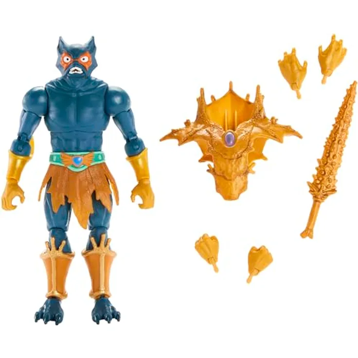 Masters of the Universe Mer-Man Actionfigur, 18 cm mit 30 beweglichen Gelenken, Waffen und austauschbaren Köpfen, für Kinder ab 6 Jahren, HLB47