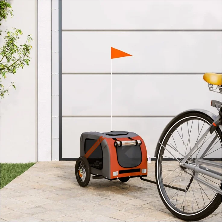 vidaXL Fahrradhundeanhänger Fahrradanhänger Hunde Orange und Grau Oxford-Gewebe und Eisen, mit PVC-Dach und Reflektoren – Bild 1