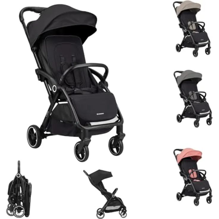 Kikkaboo Kinderwagen Buggy Ciela 22 kg faltbar 360-Grad-Drehung Vorderräder Gurt, Farben:schwarz