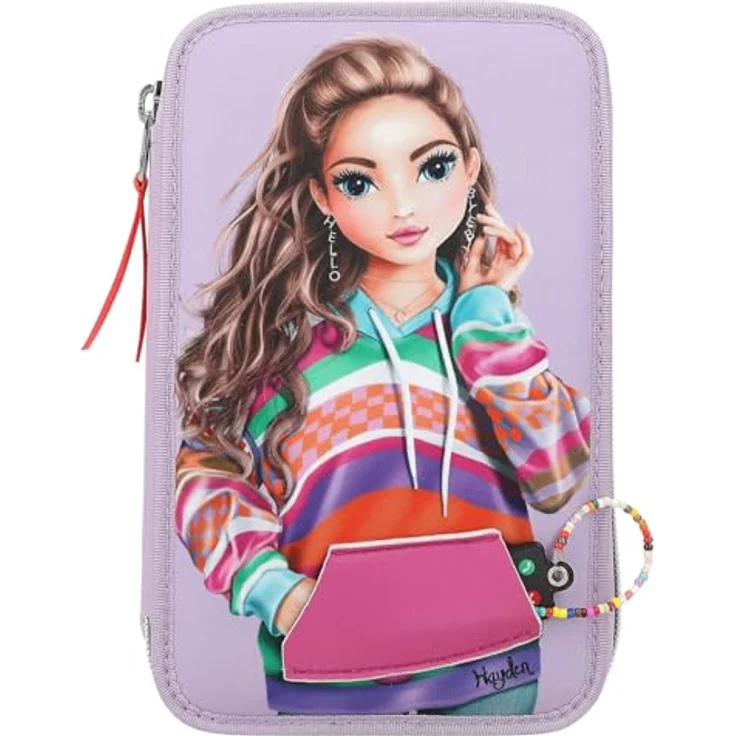 Depesche 12842 TOPModel Joy - Gefüllte 3-Fach Federtasche in Lila, mit Model Motiv, Bunt- und Filzstiften, Lineal, Schere uvm. – Bild 1