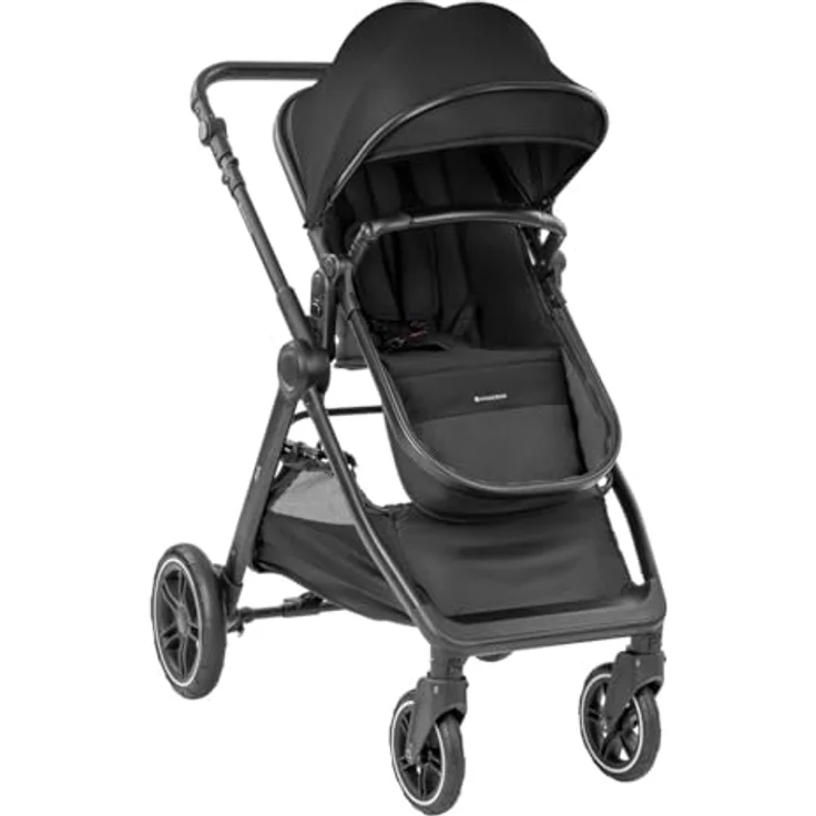 Kikka Boo Kombikinderwagen Ava 3 in 1, schwarz, mit Babywanne, Babyschale, Gummirädern, ab Geburt bis 22 kg, klappbare Sitzeinheit, 360° drehbare Vorderräder – Bild 3