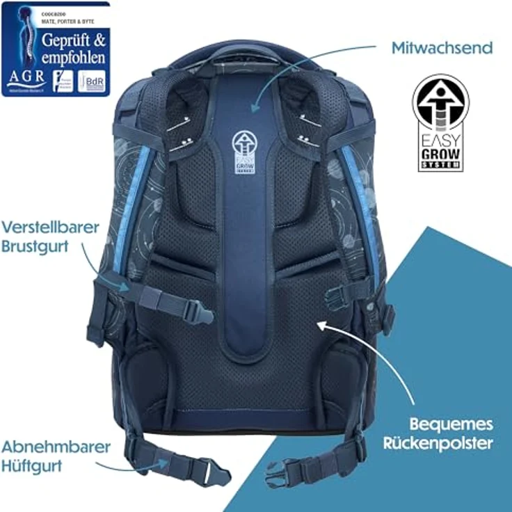 coocazoo Schulrucksack MATE, ergonomisch mit 30L Volumen, Blue Orbit – Bild 4