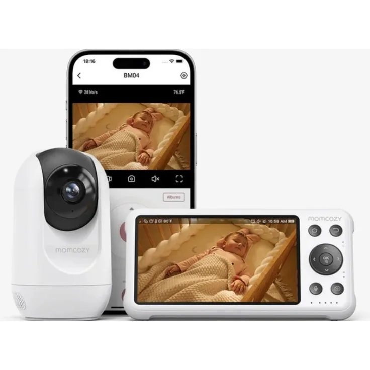 Momcozy BM04 HD Baby Monitor, Babyphone mit 5-Zoll-Full-HD-Display, 300 m Reichweite, Zwei-Wege-Kommunikation, Temperaturüberwachung