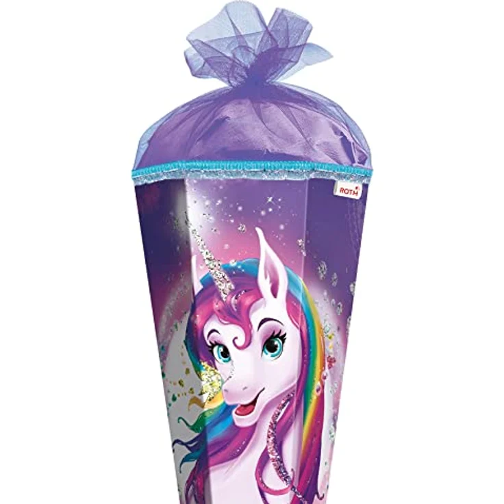 ROTH Schultüte groß Einhornportrait mit Glitzer 85 cm - 6-eckig Rot(h)-Spitze Tüllverschluss - Zuckertüte Schulanfang – Bild 2