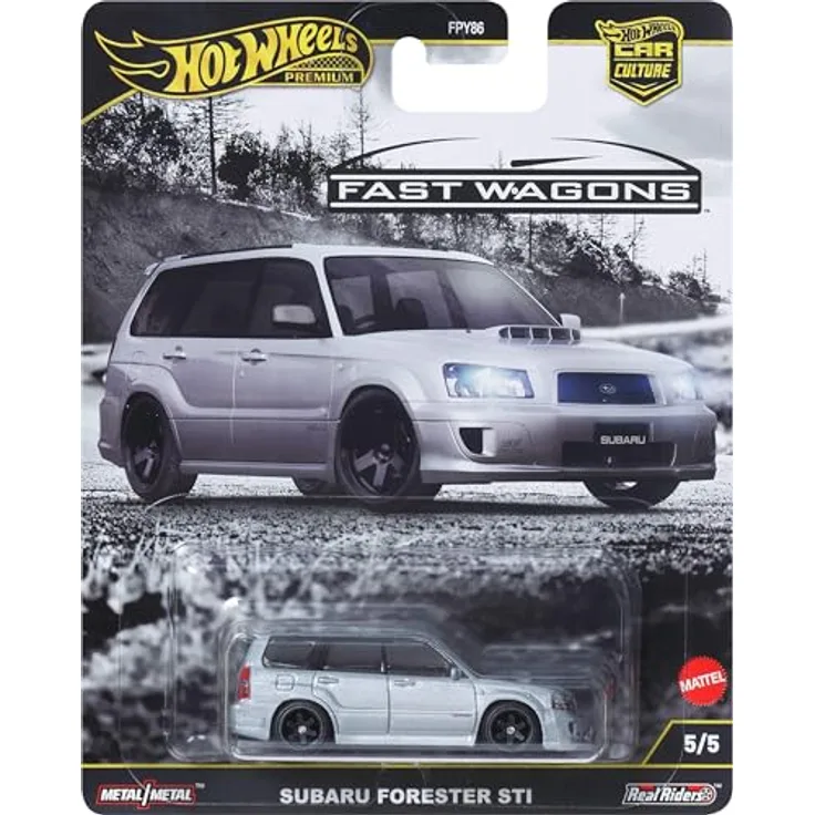 Hot Wheels Subaru Forester STI, Premium Car Culture Spielzeugauto 1:64 mit echten Real Riders Reifen, Druckguss Modell