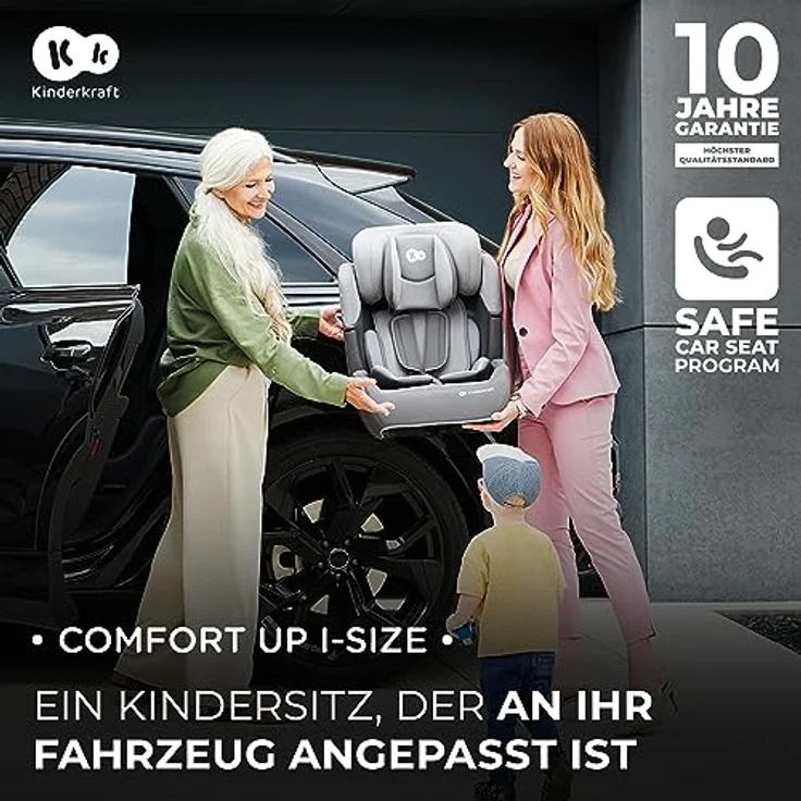 KinderKraft Comfort UP i-Size, Kindersitz für Kinder von 76 bis 150 cm, mit 11-fach verstellbarer Kopfstütze und Sicherheitsgurten, universal einbaubar, grau – Bild 2