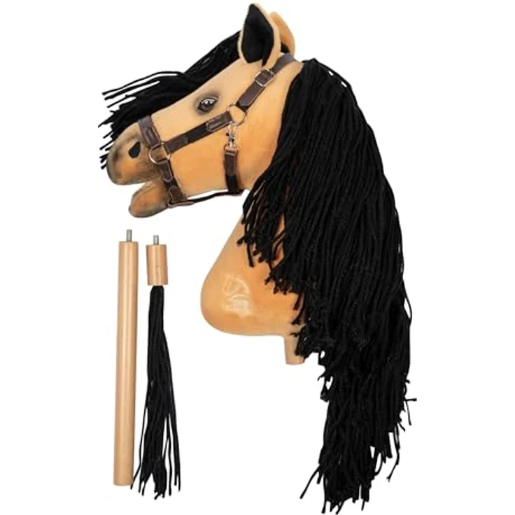 HKM Steckenpferd Premium Hobby Horse, kuschelig weiches Fell, Halfter in Lederoptik, Farbauswahl: Norweger/Dunkelfuchs/Buckskin – Bild 3