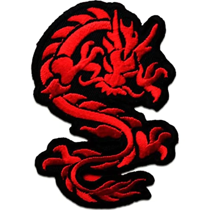 Chinesischer Drache - Aufnäher, Bügelbild, Aufbügler, Applikationen, Patches, Flicken, Zum Aufbügeln, Größe: 6,7 x 9 cm, Farbe:rot – Bild 1
