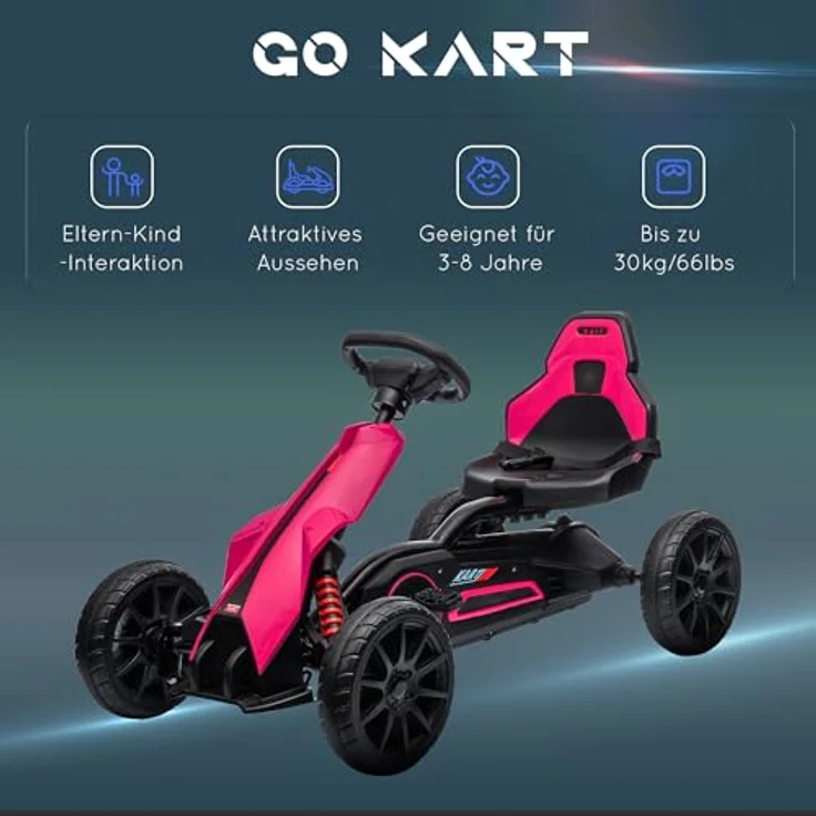 HOMCOM Go-Kart Kinderfahrzeug mit verstellbarem Sitz, Tretfahrzeug, Tretauto mit Handbremse, Kinderspielzeug - Rosa – Bild 7