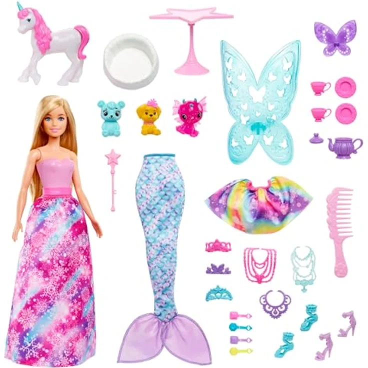 Barbie Dreamtopia Märchen-Adventskalender mit Puppe und 24 Überraschungen wie Haustieren, Moden und Accessoires, HVK26 – Bild 2
