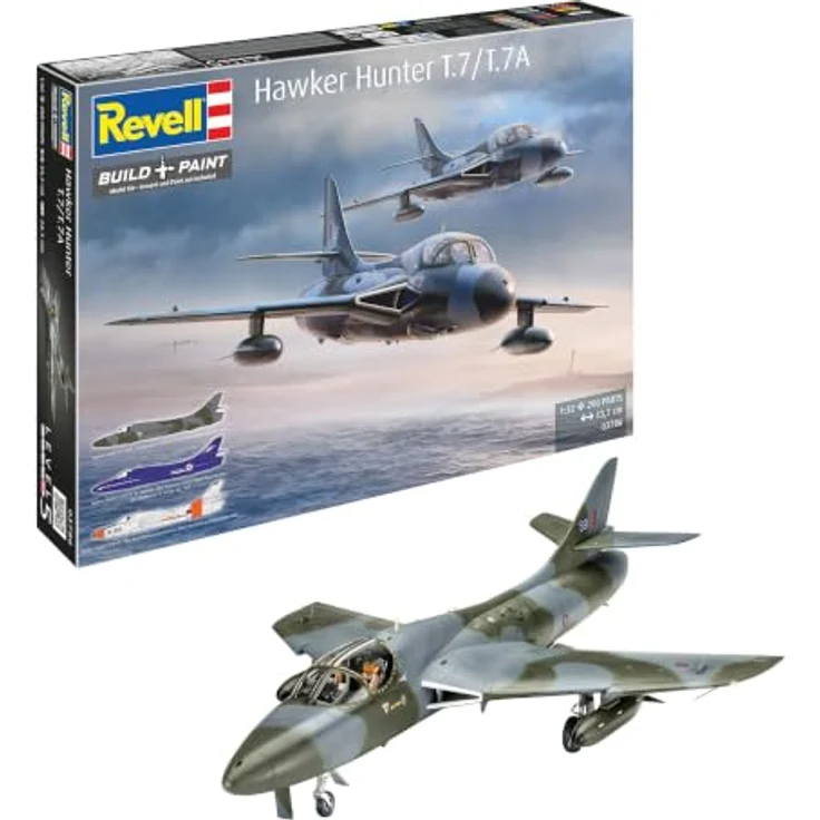 Revell Modellbau Hawker Hunter T.7/T.7A, Modellflugzeug im Maßstab 1:32 mit detailliertem Cockpit und authentischen Bemalungsvarianten der RAF und niederländischen Luftwaffe – Bild 1