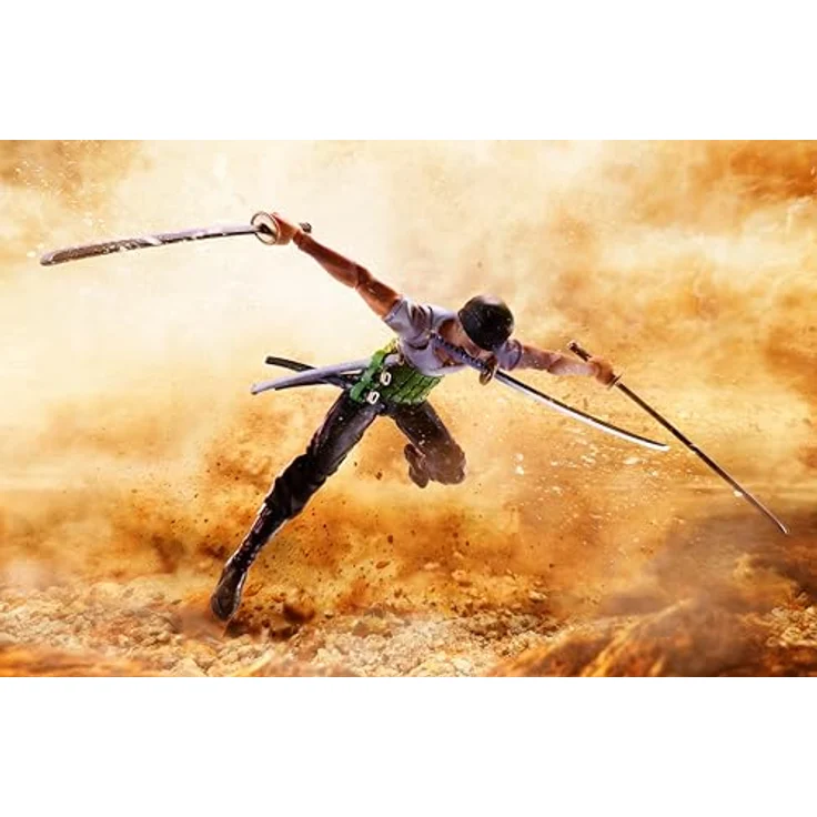 Bandai Tamashii Nations One Piece S.H.Figuarts Roronoa Zoro Romance Dawn-Version, detailreiche Actionfigur, 15 cm, inkl. Zubehör – Bild 5