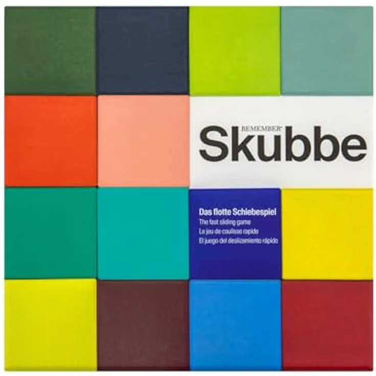 Remember Spiel Das flotte Schiebespiel Skubbe, Familienspiel mit Holzspielbrettern und 60 Vorlagekarten
