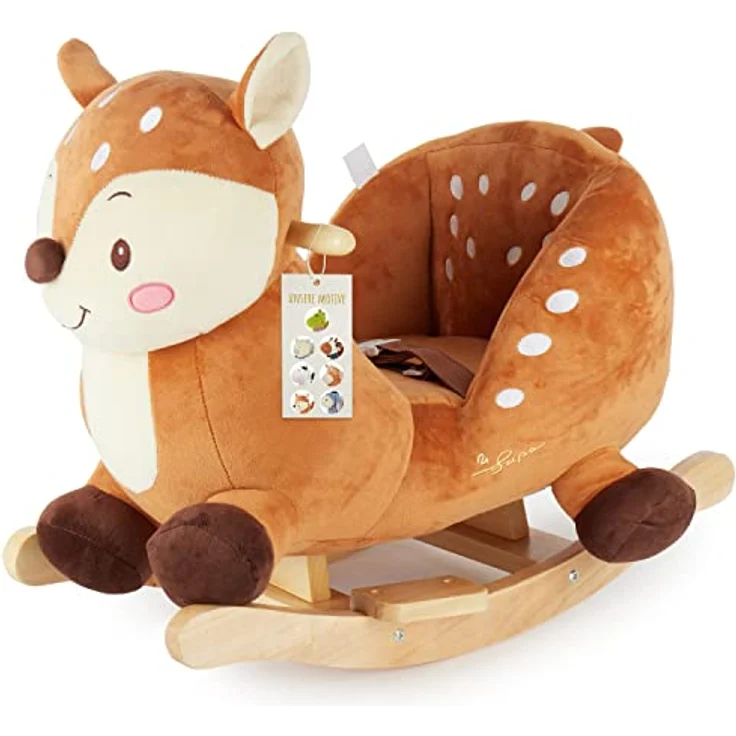 Bieco Plüsch Schaukeltier REH Lina, 60 cm | Kinder Schaukelstuhl mit Sicherheitsgurt | Schaukel | Kleinkind | Baby Schaukelwippe ab 9 Monate | Schaukelpferd Holz – Bild 1