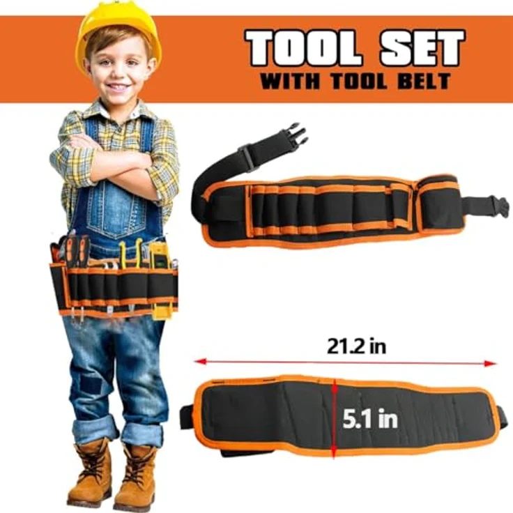 QeeHeng 22-teiliges Kinderwerkzeug-Set, echtes Metall mit Werkzeuggürtel, DIY für Jungen & Mädchen ab 6 Jahren, für Holzbearbeitung – Bild 3