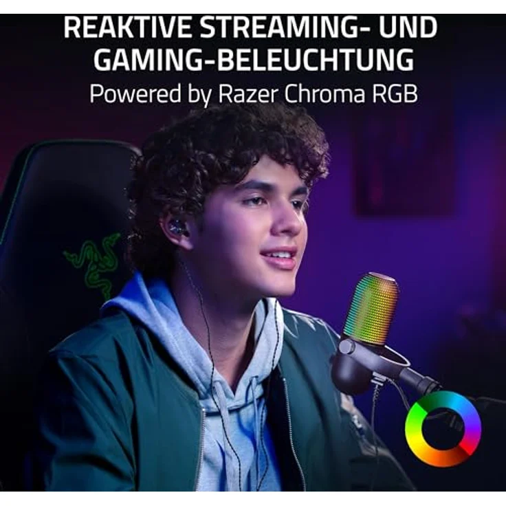 Razer Seiren V3 Chroma - RGB-USB-Mikrofon mit Tap-to-Mute (Reaktive Beleuchtung, Supernieren-Kondensator-Mikrofon, Digitaler Verstärkungsbegrenzer und integrierter Schockdämpfer) Schwarz – Bild 2