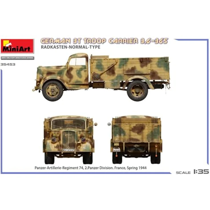Mini Art Miniart 1:35 - German 3T Truck 3,6-36S Radkasten Normal Type, detaillierter Modellbausatz mit Truppenbänken für Wehrmacht-Transporter – Bild 8