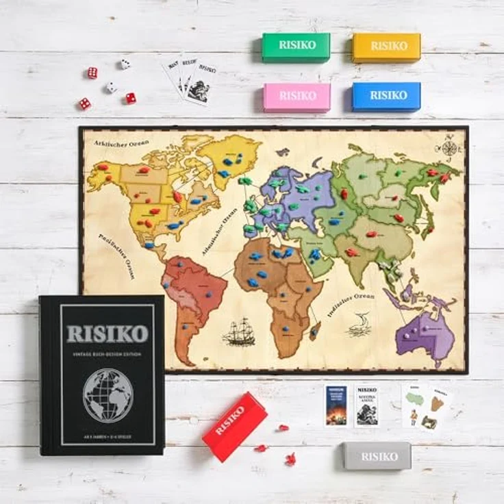 Gomazing Risiko Vintage Buch Design Edition, Strategiespiel mit Weltkarte, 6 Armeen in Aufbewahrungsboxen, für 2-6 Spieler ab 10 Jahren – Bild 3