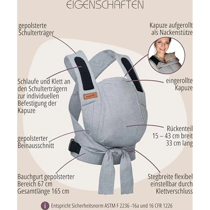 Hoppediz Babytrage Bondolino b.pure, Komforttrage ab Geburt (3 - 20 kg) Bauchtrage, Rückentrage & Hüfttrage aus hautfreundlicher Baumwolle, schwarz – Bild 6