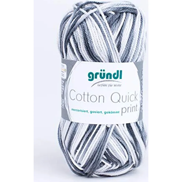 Gründl Cotton Quick Print Strickgarn / Häkelgarn (farbenfrohes Garn aus 100% Baumwolle, OEKO-TEX zertifiziert, 50 g / 125 m, Nadelstärke: 3 - 4, 1 x 50 g), Schwarz-grau Multicolor