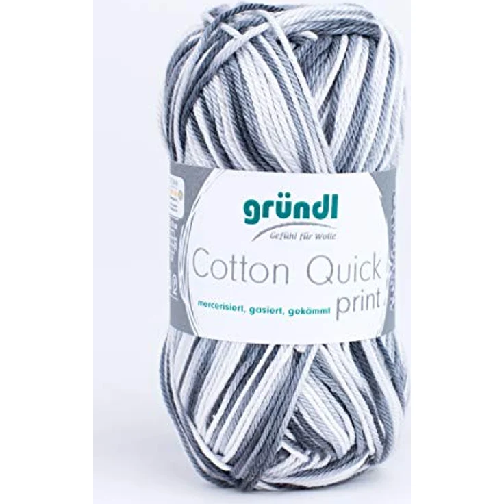 Gründl Cotton Quick Print Strickgarn / Häkelgarn (farbenfrohes Garn aus 100% Baumwolle, OEKO-TEX zertifiziert, 50 g / 125 m, Nadelstärke: 3 - 4, 1 x 50 g), Schwarz-grau Multicolor – Bild 1